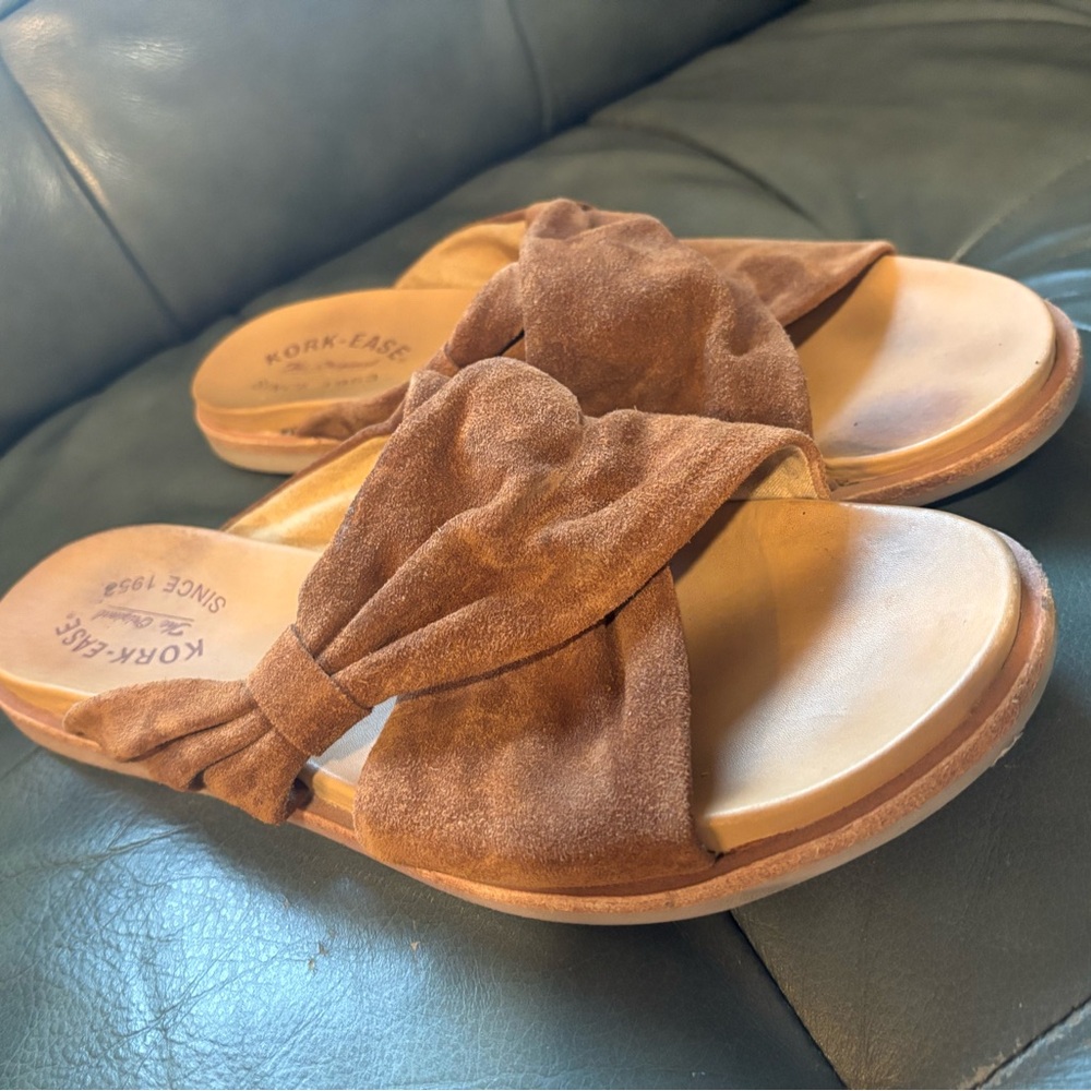 KORK-EASE Zel Suede Slide Sandals rust brown, Crossover Design, Sz 9M